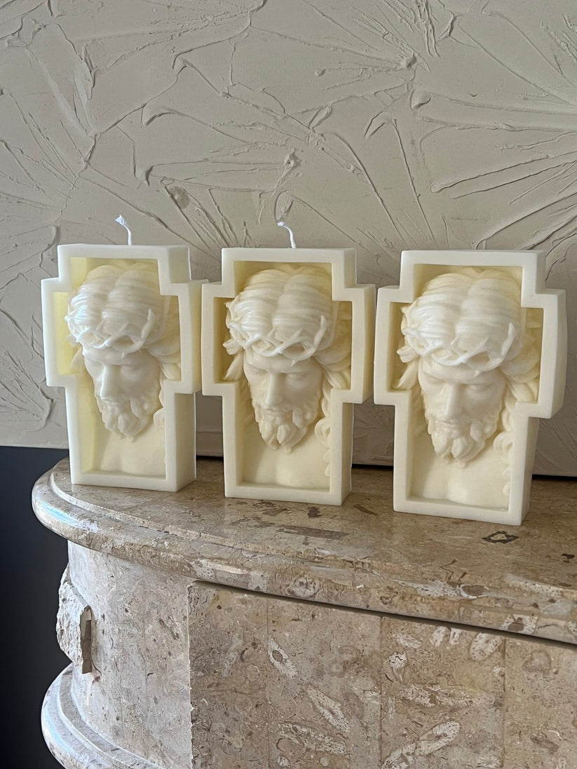 Jesus Face Candle, Crown of Thorns Wax Cross, Christian Home Altar Decor, Religious Gift for Prayer or Easter CDLAF10